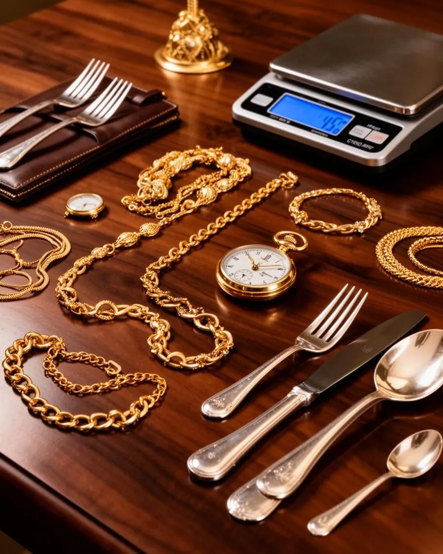 Gouden sieraden, zakhorloge en zilveren bestek klaar voor taxatie bij Goud Inkoop Nieuwegein — waardebepaling in Nieuwegein
